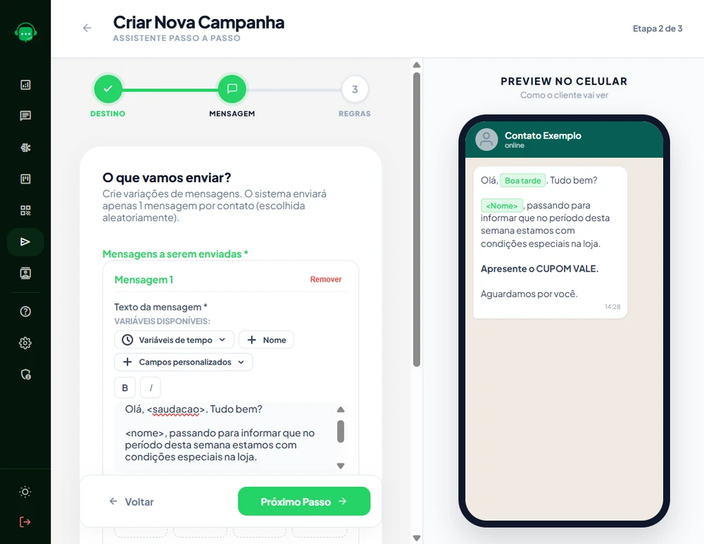 Plataforma Wesender Disparador em uso